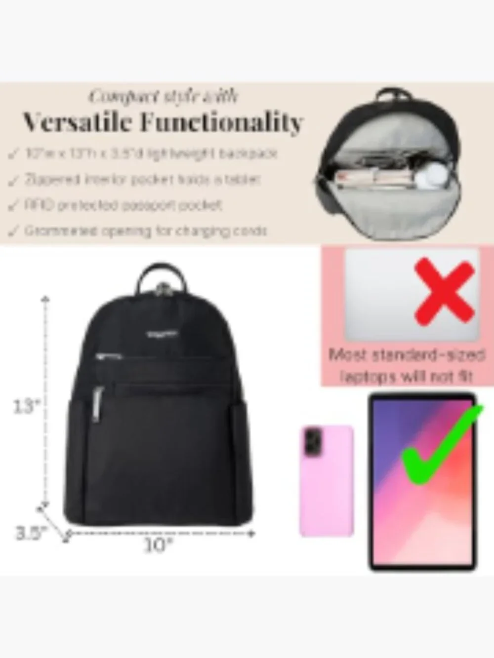 Anti-theft Travel Backpack Slash-Resistant Nylon RFID Blocking Daypack with